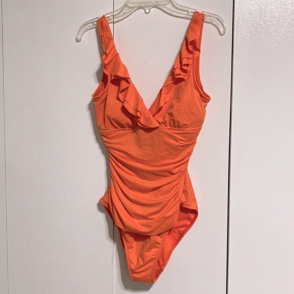 LAUREN RALPH LAUREN Orange Slimming Swimsuit  One Piece Ruffle Womens Size 6 - Picture 5 of 15